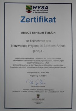 Urkunde für Krankenhaushygiene verliehen