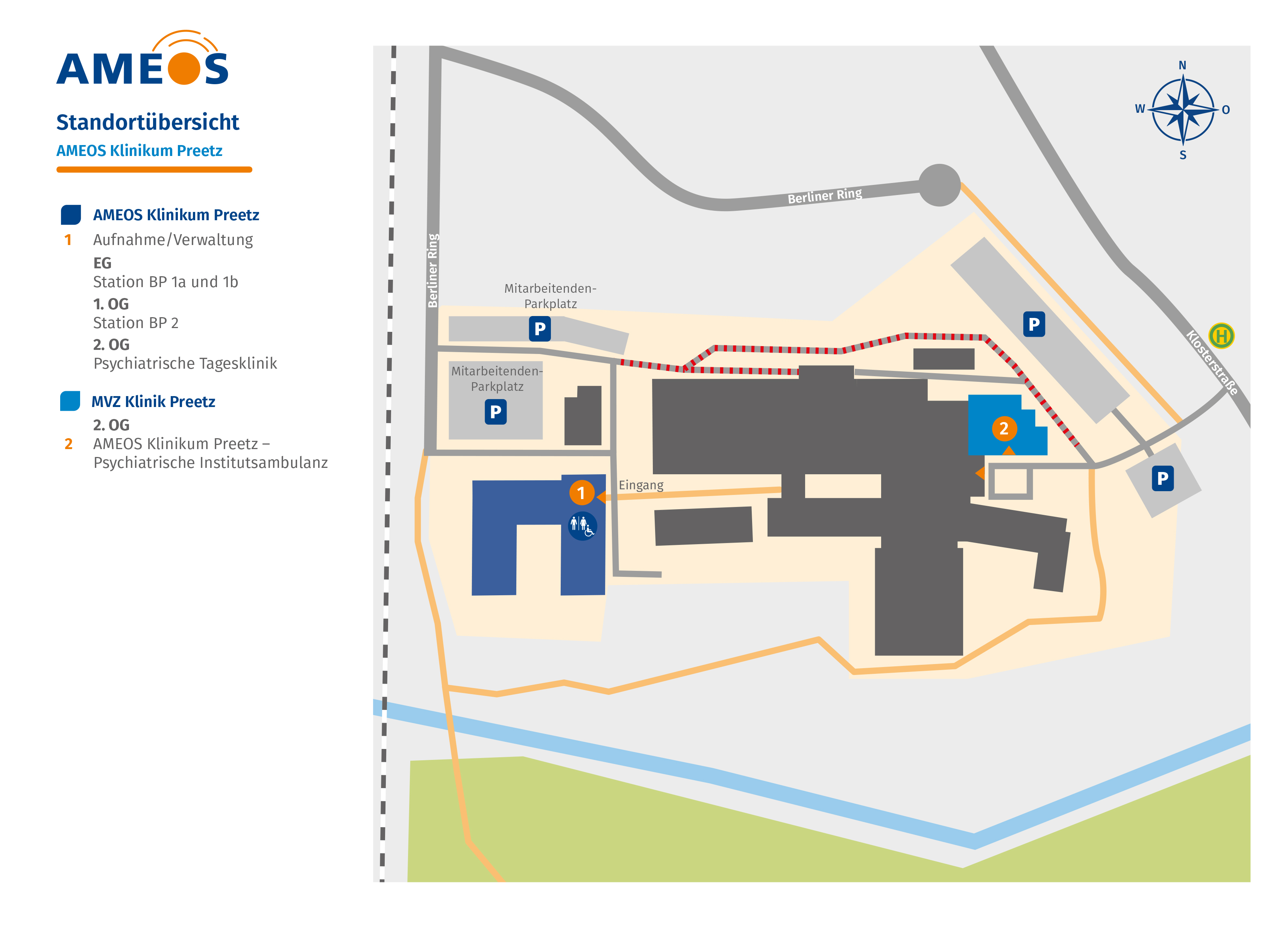 Hier ist ein Lageplan des AMEOS Klinikum Preetz abgebildet