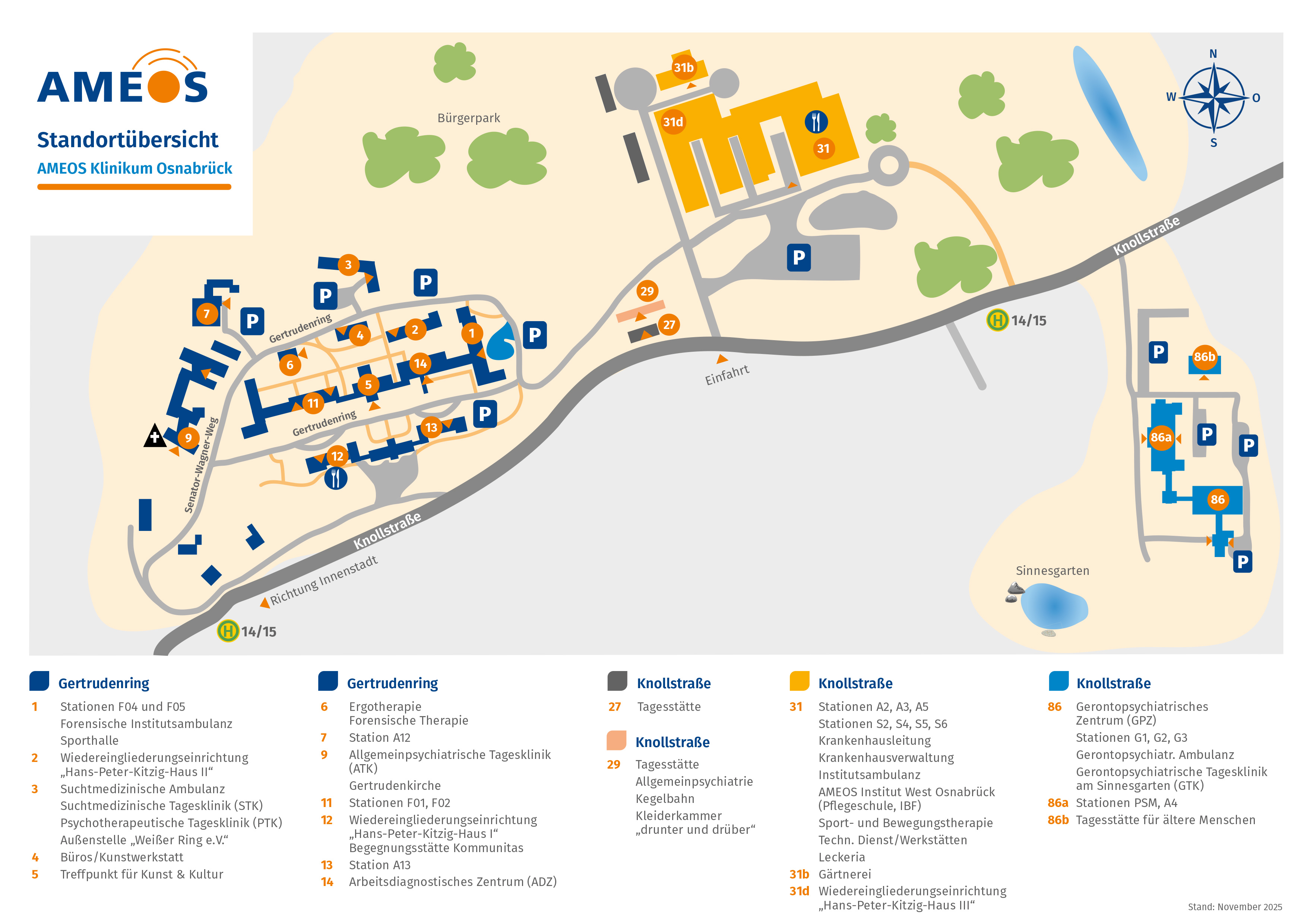 Hier wird ein Lageplan des AMEOS Klinikums Osnabrück gezeigt